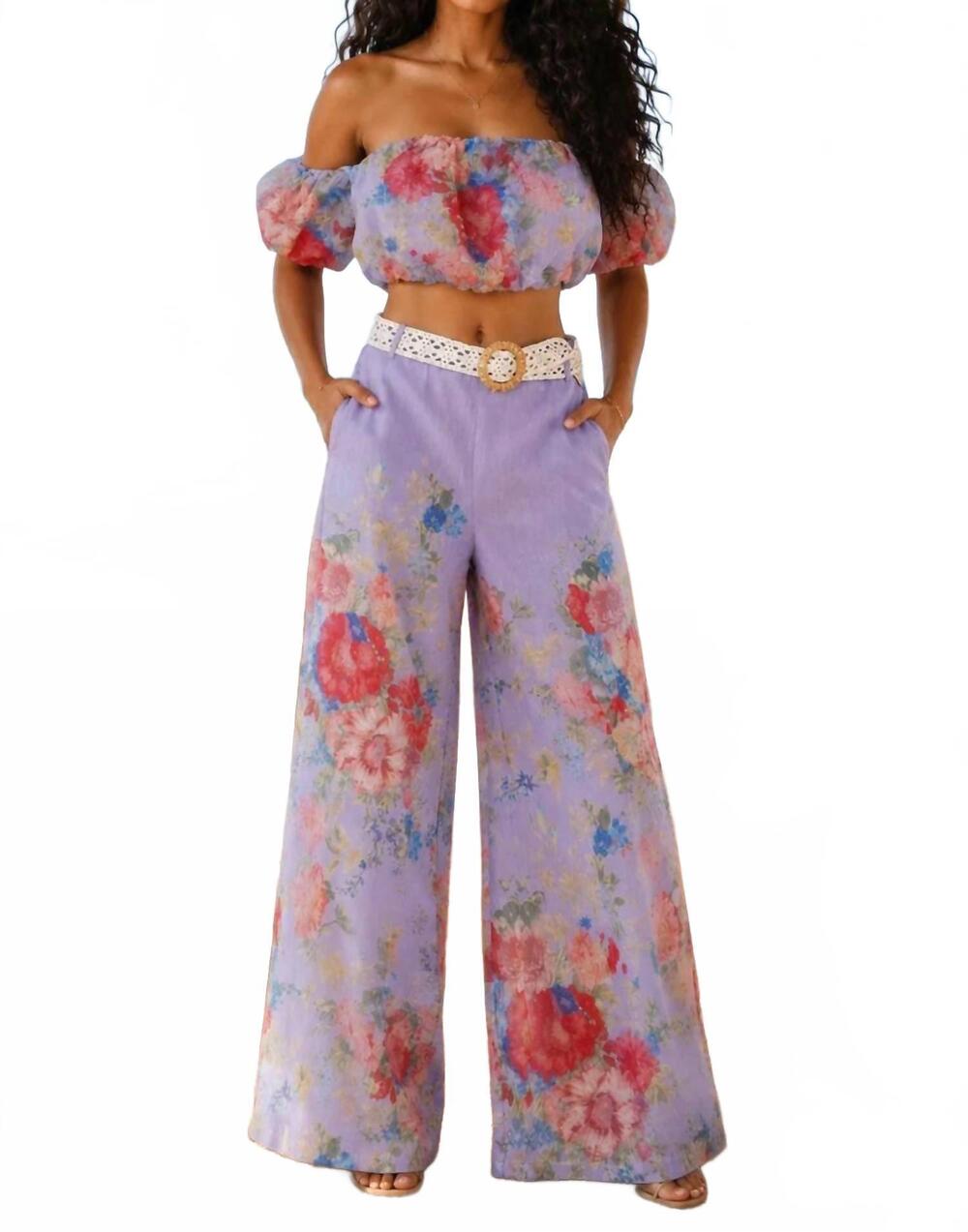 NEW LITTLE SECRET OF MINE floral wide leg pant set in lavender bloom